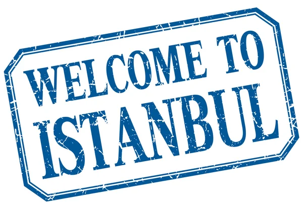 Istambul - bem-vindo rótulo isolado vintage azul — Vetor de Stock