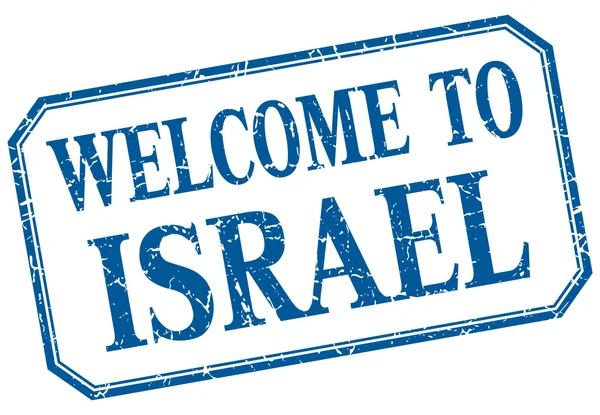 Israel - bem-vindo rótulo isolado vintage azul —  Vetores de Stock
