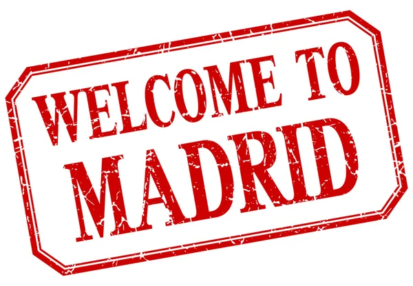 Madrid - hoş geldiniz kırmızı vintage izole etiket — Stok Vektör