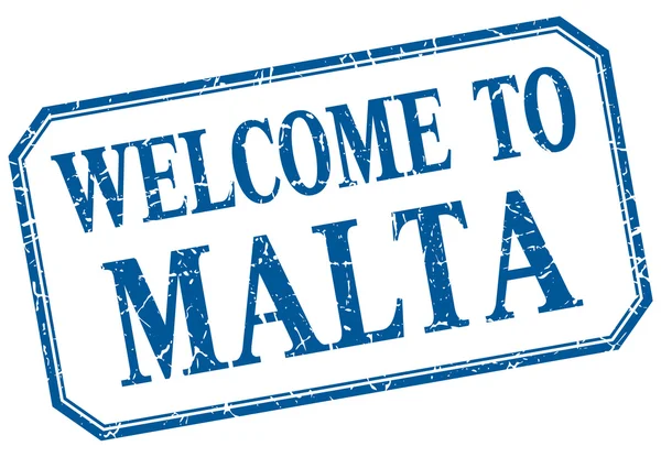 Malte - bienvenue étiquette isolée vintage bleue — Image vectorielle