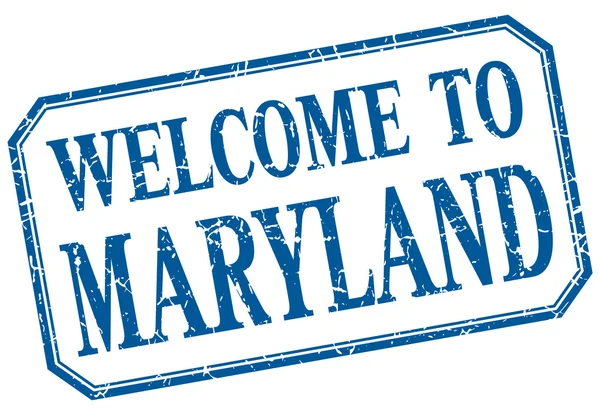 Maryland - bienvenida etiqueta aislada vintage azul — Archivo Imágenes Vectoriales