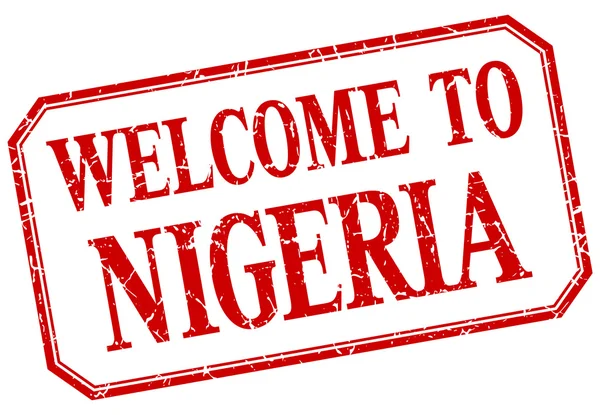 Nigeria - bienvenida etiqueta aislada vintage rojo — Archivo Imágenes Vectoriales