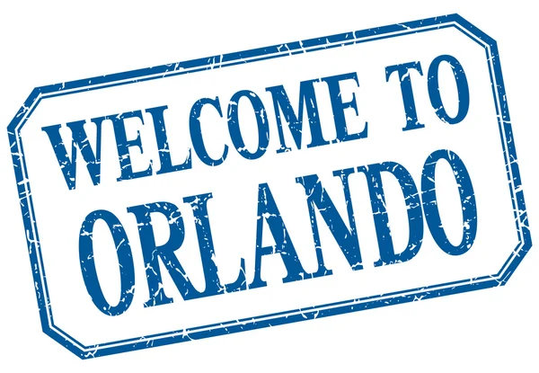 Orlando - bienvenida etiqueta aislada vintage azul — Archivo Imágenes Vectoriales