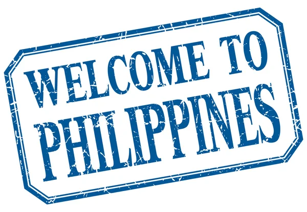 Filippine - benvenuto etichetta blu vintage isolata — Vettoriale Stock