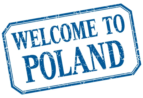 Polónia - bem-vindo rótulo isolado vintage azul — Vetor de Stock