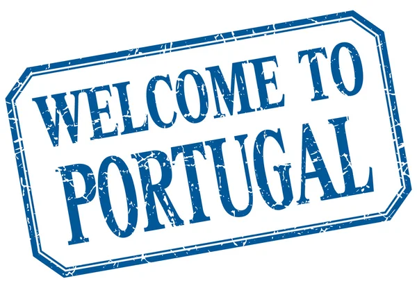 Portogallo - benvenuto etichetta blu vintage isolata — Vettoriale Stock