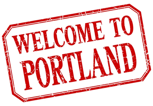 Portland - étiquette isolée vintage rouge bienvenue — Image vectorielle