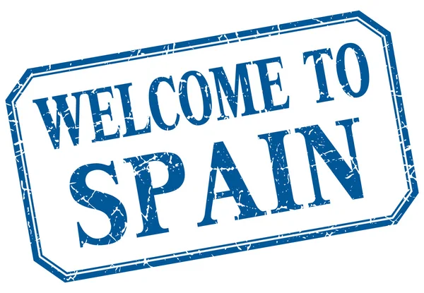 Espanha - bem-vindo rótulo isolado vintage azul — Vetor de Stock