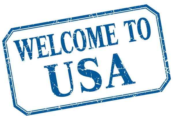 Usa - bienvenida etiqueta aislada vintage azul — Vector de stock