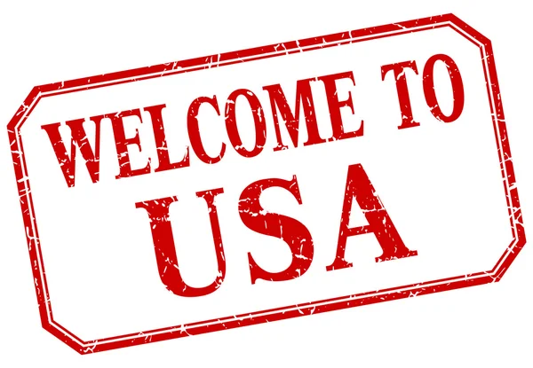США - Добро пожаловать красный винтажный изолированный этикетка — стоковый вектор