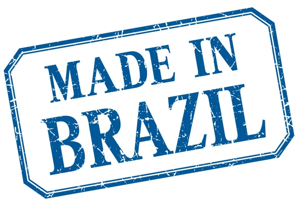 Brezilya - mavi vintage izole etiketinde yapılan — Stok Vektör