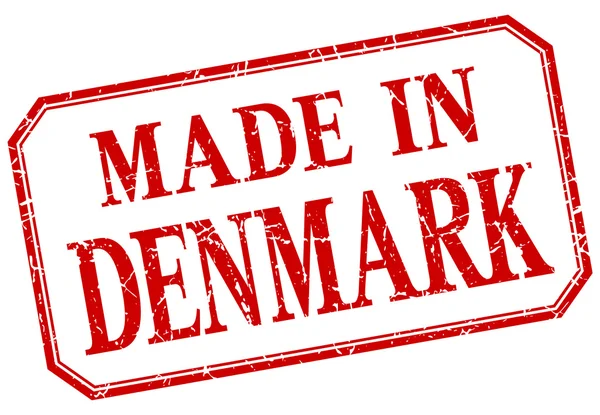 Dänemark - hergestellt in rotem Vintage-Isolieretikett — Stockvektor