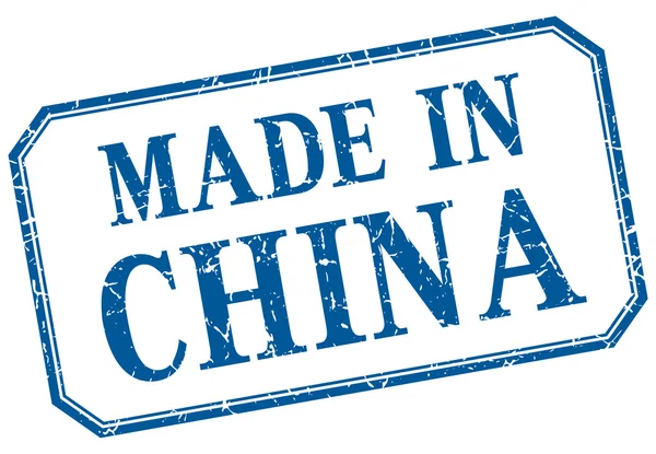 Çin - mavi vintage izole etiketinde yapılan — Stok Vektör