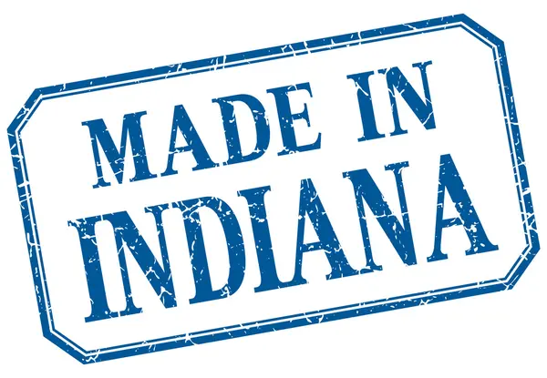 Indiana - hecho en etiqueta aislada vintage azul — Vector de stock