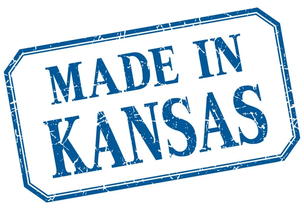 Kansas - mavi vintage izole etiketinde yapılan — Stok Vektör