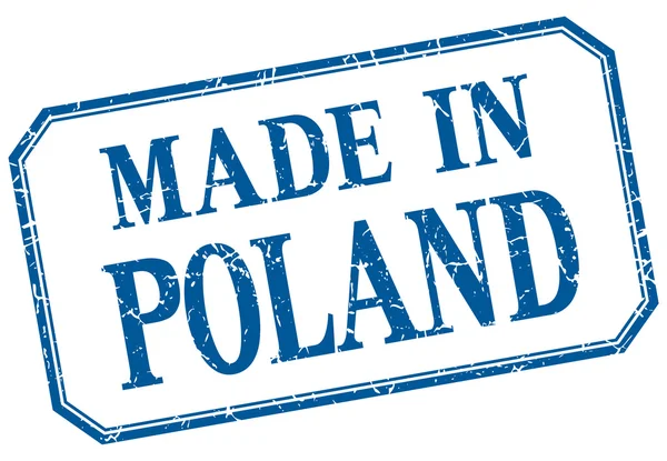 Polónia - feito em azul vintage isolado rótulo — Vetor de Stock
