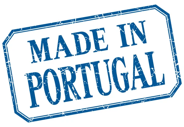 Portugal - confeccionado en etiqueta aislada vintage azul — Vector de stock