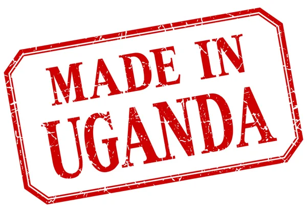 Uganda - hergestellt in rotem Vintage Isolieretikett — Stockvektor