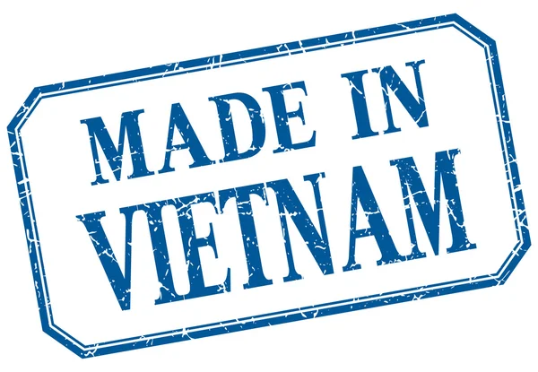 Vietnam - hecho en etiqueta aislada vintage azul — Archivo Imágenes Vectoriales