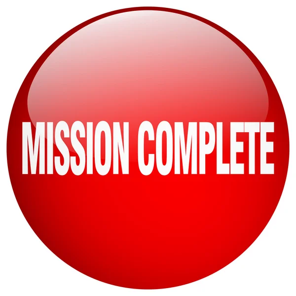Missie volledige rode ronde gel geïsoleerd drukknop — Stockvector