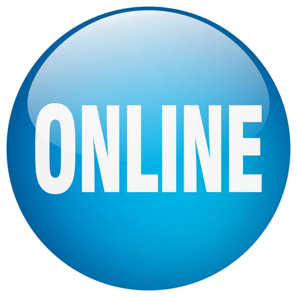 Online blu rotondo gel isolato pulsante — Vettoriale Stock