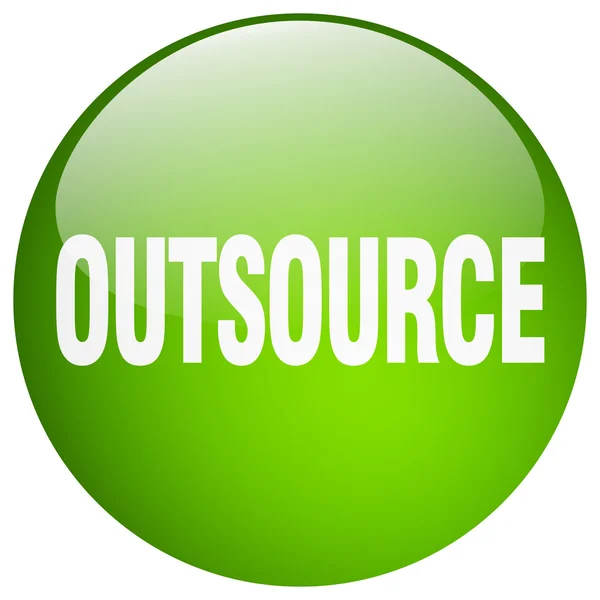 Outsource green round gel isolated push button — Stock Vector