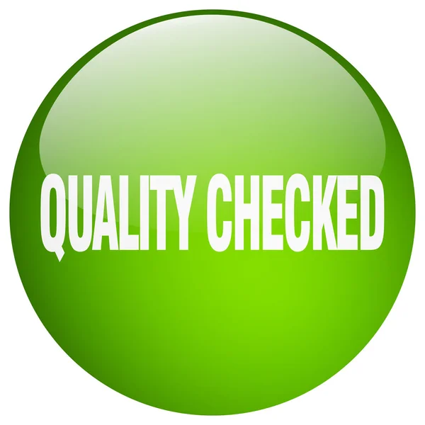 Quality checked green round gel isolated push button — Stock Vector