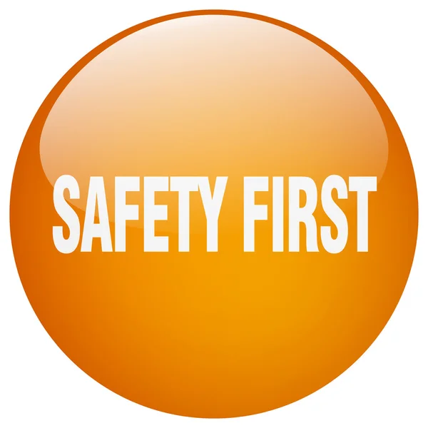 Безопасность первый оранжевый круглый гель изолированная кнопка — стоковый вектор