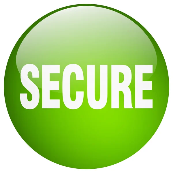 Secure green round gel isolated push button — Stock Vector