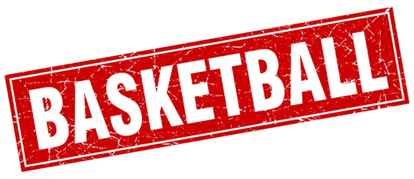 Basketball roter quadratischer Grunge-Stempel auf Weiß — Stockvektor