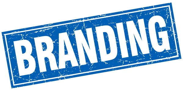 Branding blauwe vierkante grunge stempel op wit — Stockvector