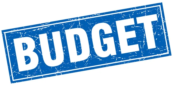 Orçamento azul quadrado grunge selo em branco — Vetor de Stock