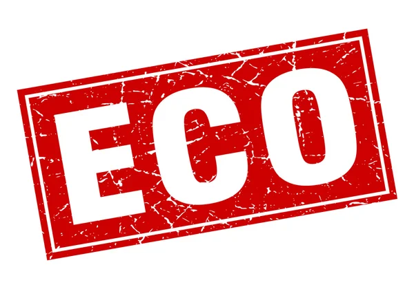 Eco sello grunge cuadrado rojo en blanco — Vector de stock