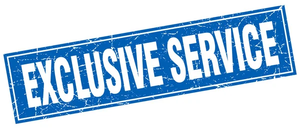 Exclusieve service blauwe vierkante grunge stempel op wit — Stockvector