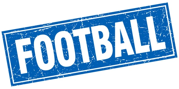 Fußball blau quadratischer Grunge-Stempel auf weiß — Stockvektor