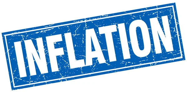 Inflation blauer quadratischer Grunge-Stempel auf Weiß — Stockvektor