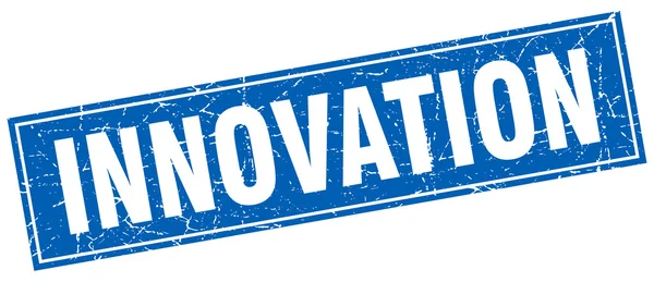Innowacji niebieski znaczek ilustracja kwadrat na białym — Wektor stockowy
