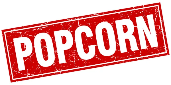 Popcorn roter quadratischer Grunge-Stempel auf Weiß — Stockvektor