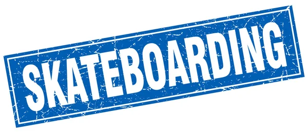 Skateboard bleu carré grunge timbre sur blanc — Image vectorielle