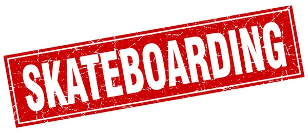 Skateboard carré rouge timbre grunge sur blanc — Image vectorielle