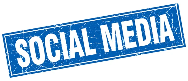 Selo de mídias sociais grunge quadrado azul no branco — Vetor de Stock