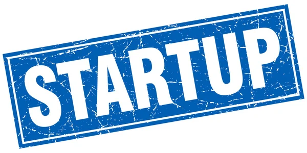 Startup blue square grunge stamp on white — Stock Vector