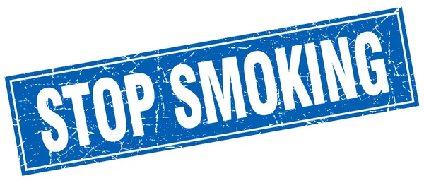 Stoppen met roken blauwe vierkante grunge stempel op wit — Stockvector