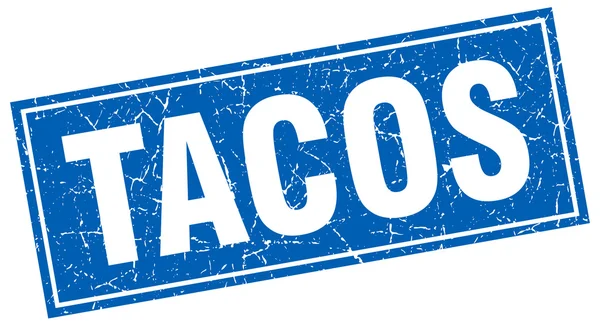 Tacos pieczęć niebieski nieczysty kwadrat na białym tle — Wektor stockowy