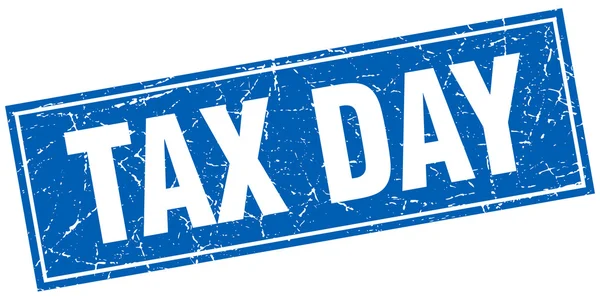 Día de impuestos azul cuadrado grunge sello en blanco — Archivo Imágenes Vectoriales