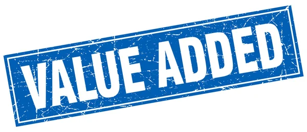 Добавленная стоимость голубой квадратный гранж штамп на белом — стоковый вектор
