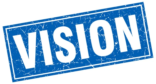 Vision bleu carré grunge timbre sur blanc — Image vectorielle