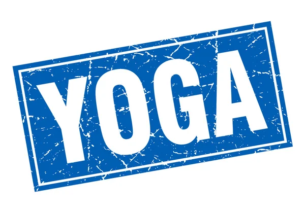 Sello grunge cuadrado azul yoga en blanco — Vector de stock