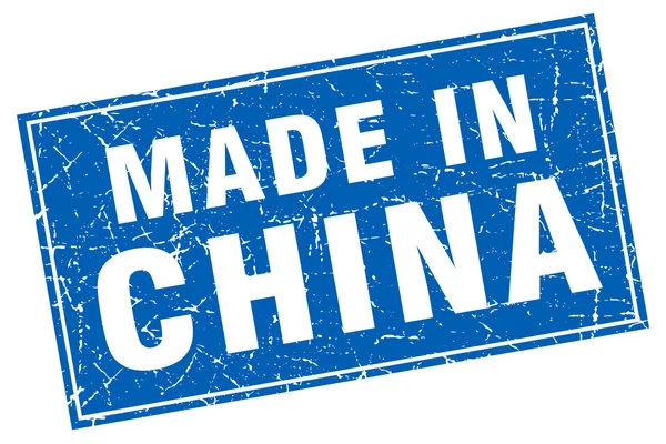 China blauwe vierkante grunge gemaakt in stempel — Stockvector