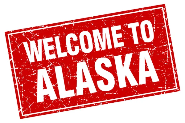 Alaska rosso grunge quadrato benvenuto a timbrare — Vettoriale Stock